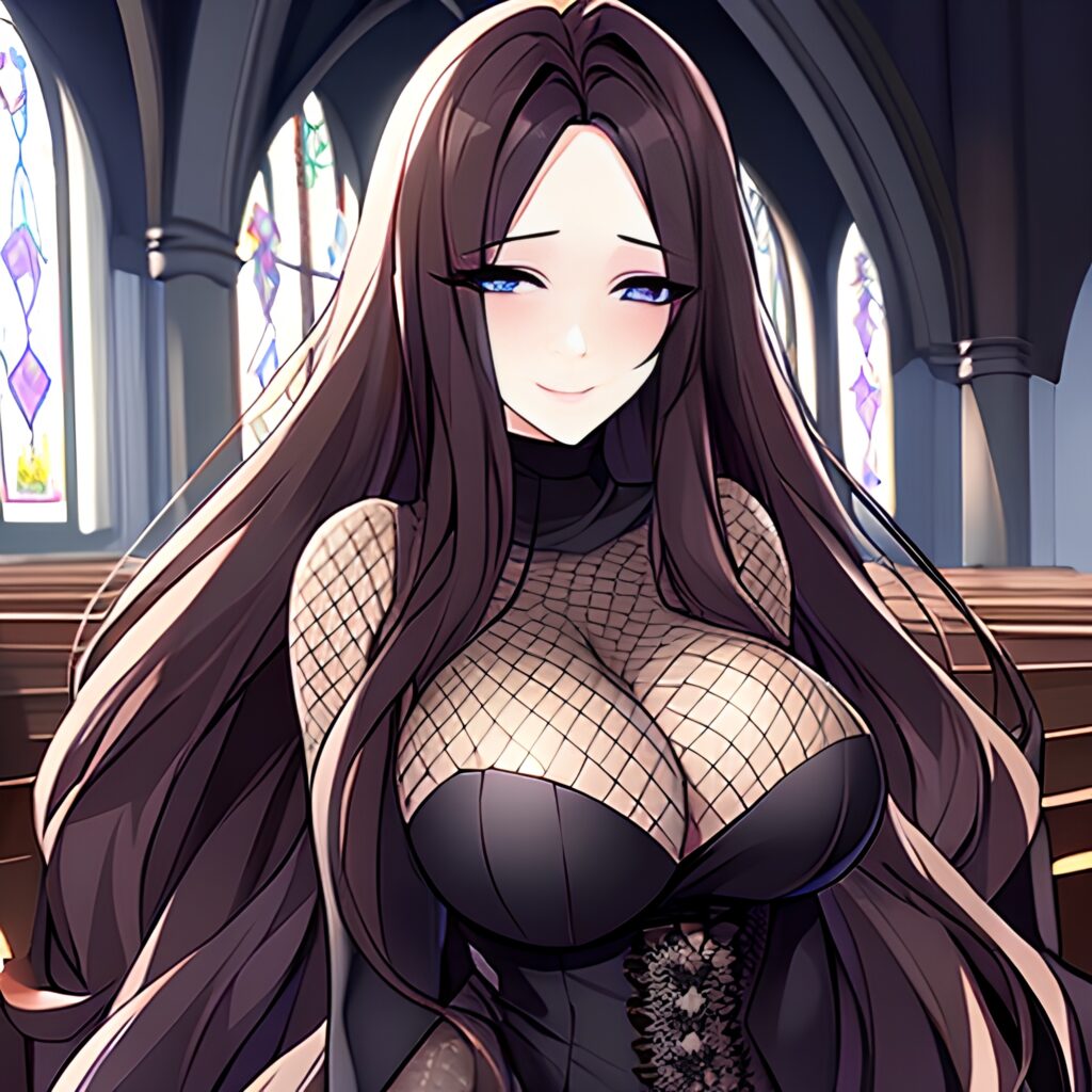 church long hair messy hair fishnet brunette woman 