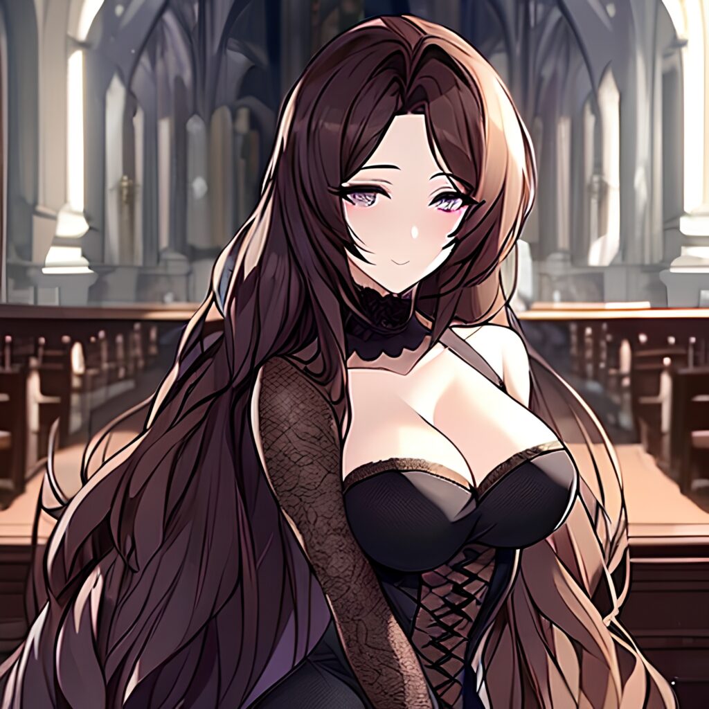 church long hair messy hair fishnet brunette woman