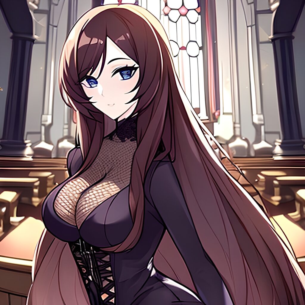 church long hair messy hair fishnet brunette woman