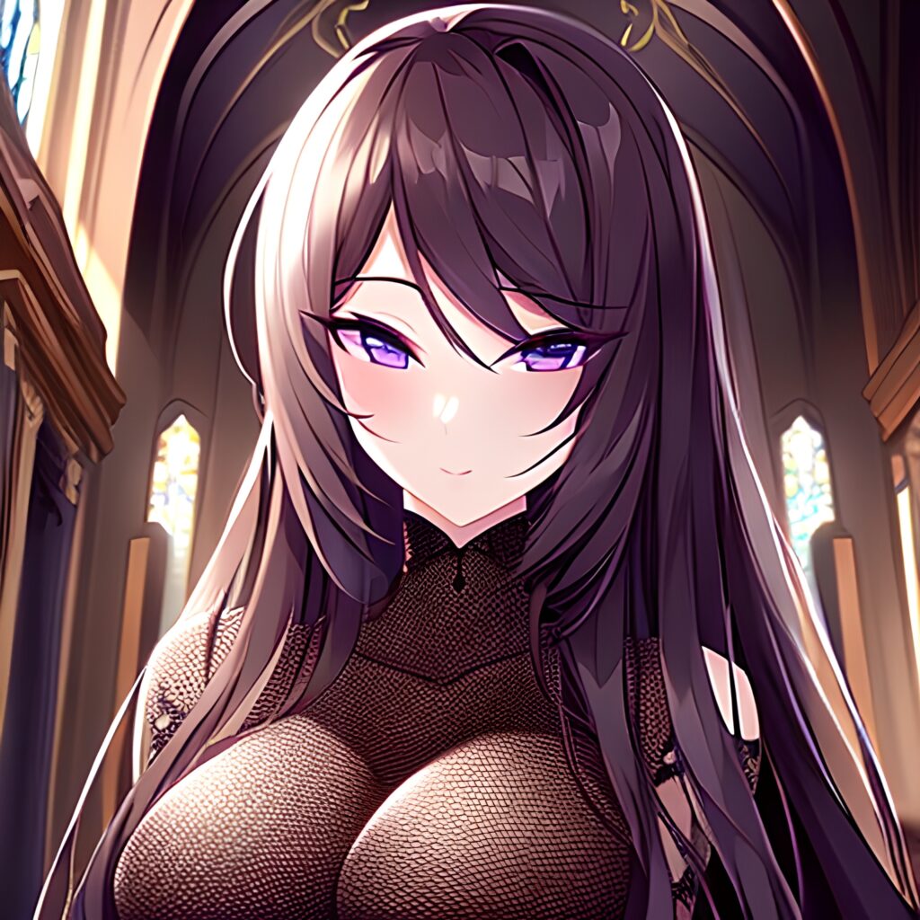 church long hair messy hair fishnet brunette woman