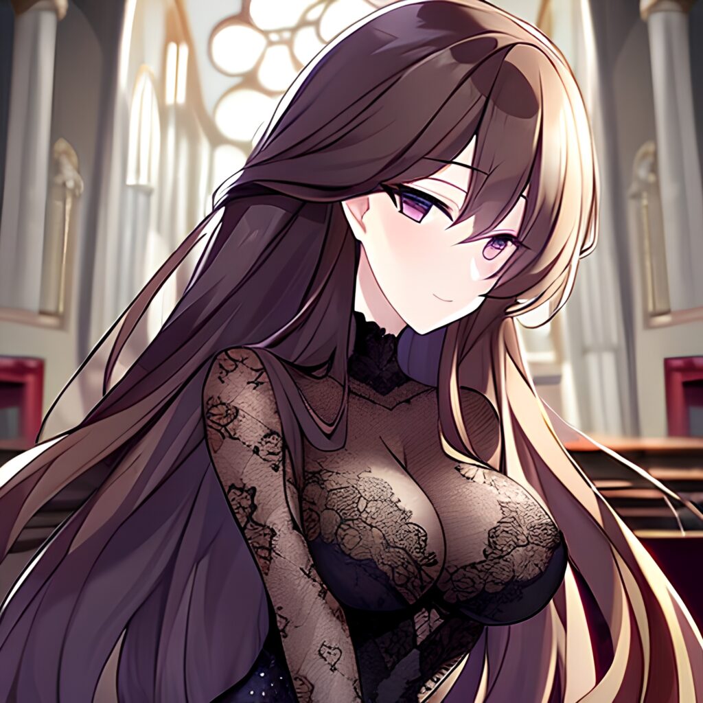 church long hair messy hair fishnet brunette woman 