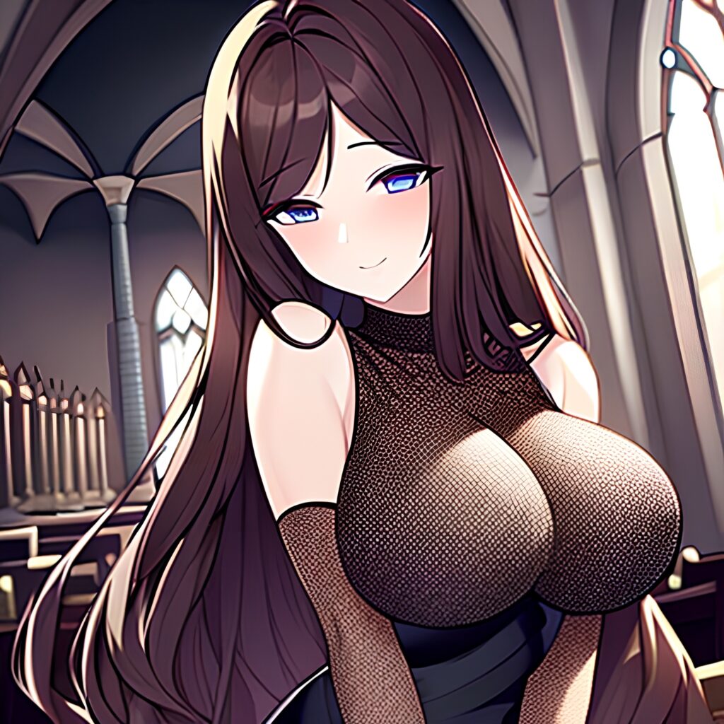 church long hair messy hair fishnet woman brunette 