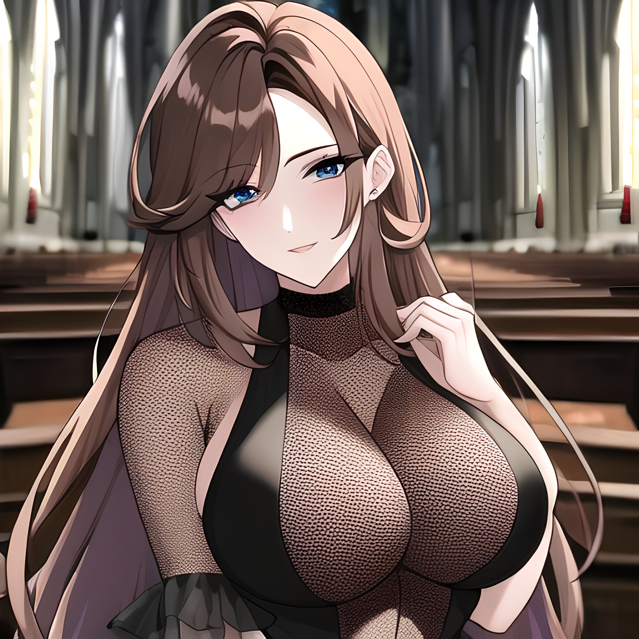 church long hair messy hair fishnet woman brunette 