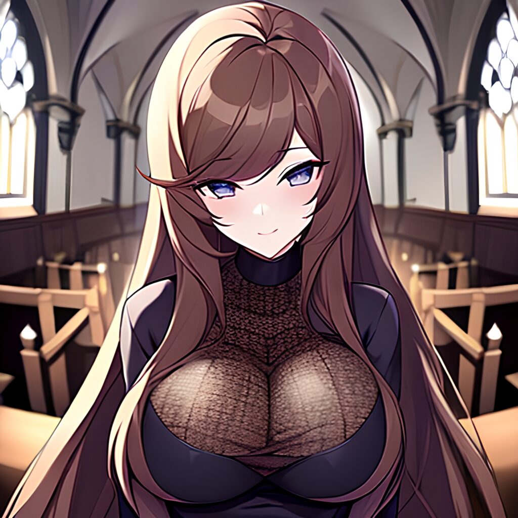 church long hair messy hair woman brunette fishnet