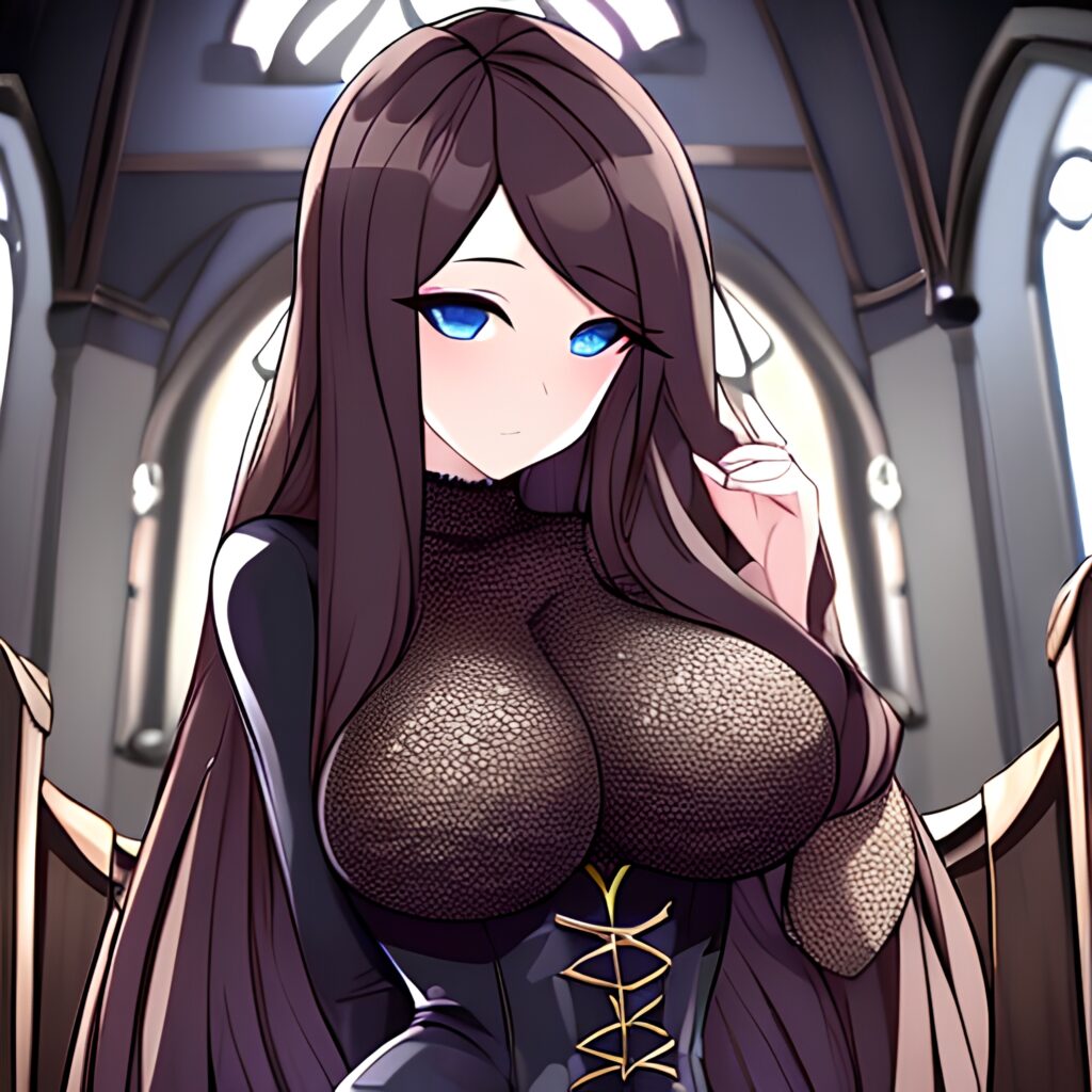 church long hair messy hair woman brunette fishnet