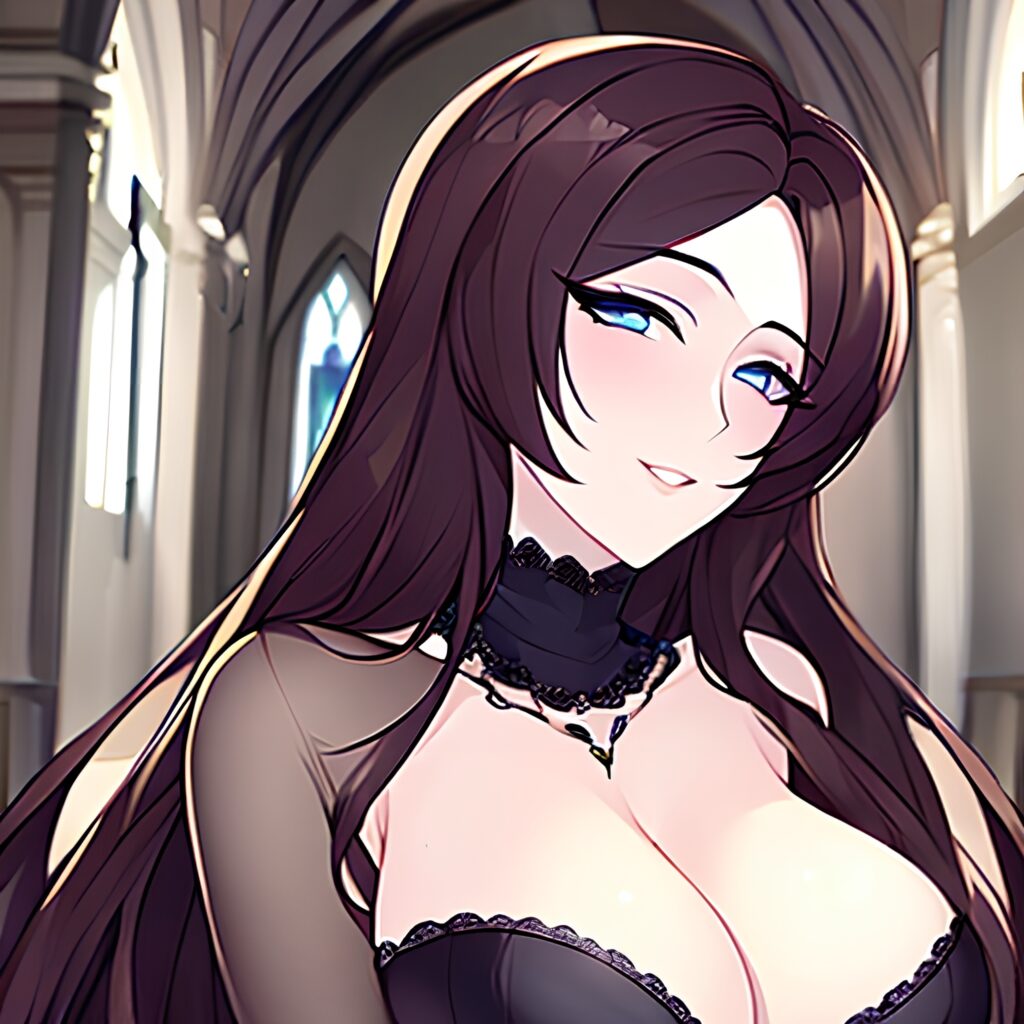 church long hair woman brunette fishnet messy hair