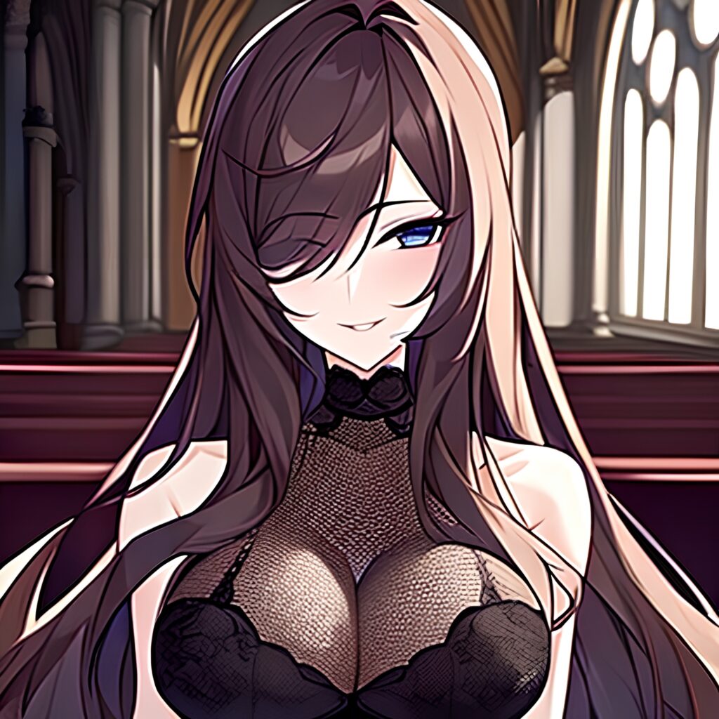 church long hair woman brunette fishnet messy hair 