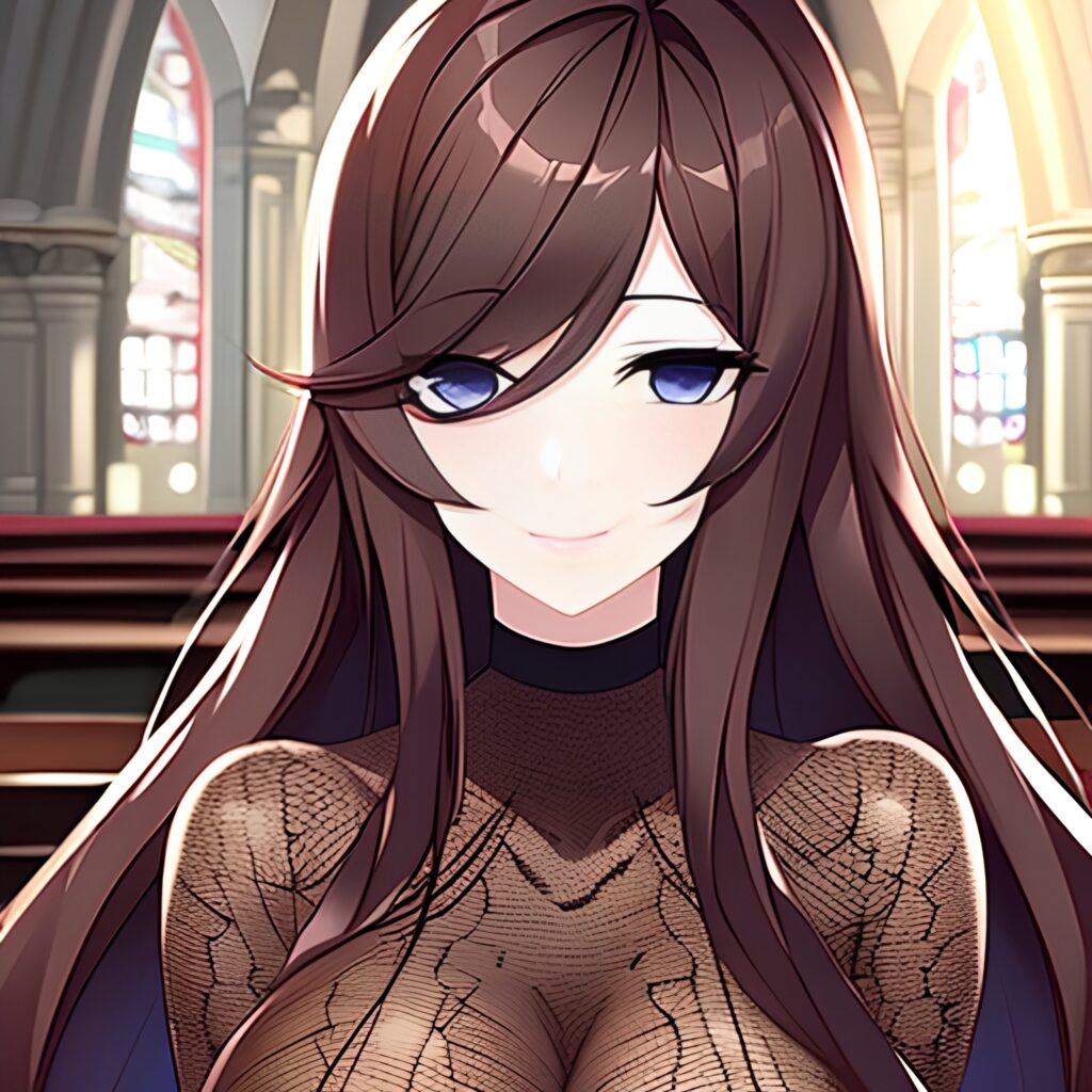 church long hair woman brunette fishnet messy hair 