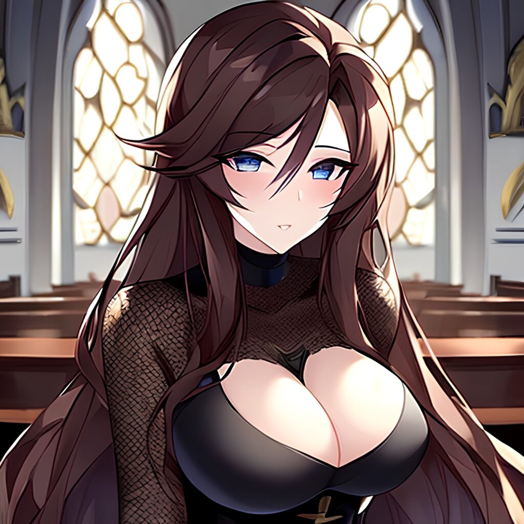 church long hair woman brunette fishnet messy hair 