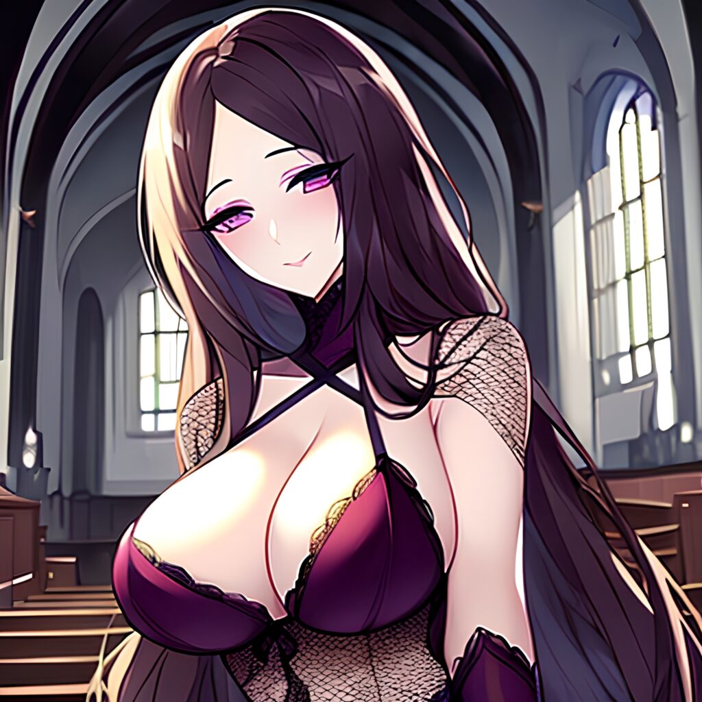 church long hair woman brunette fishnet messy hair