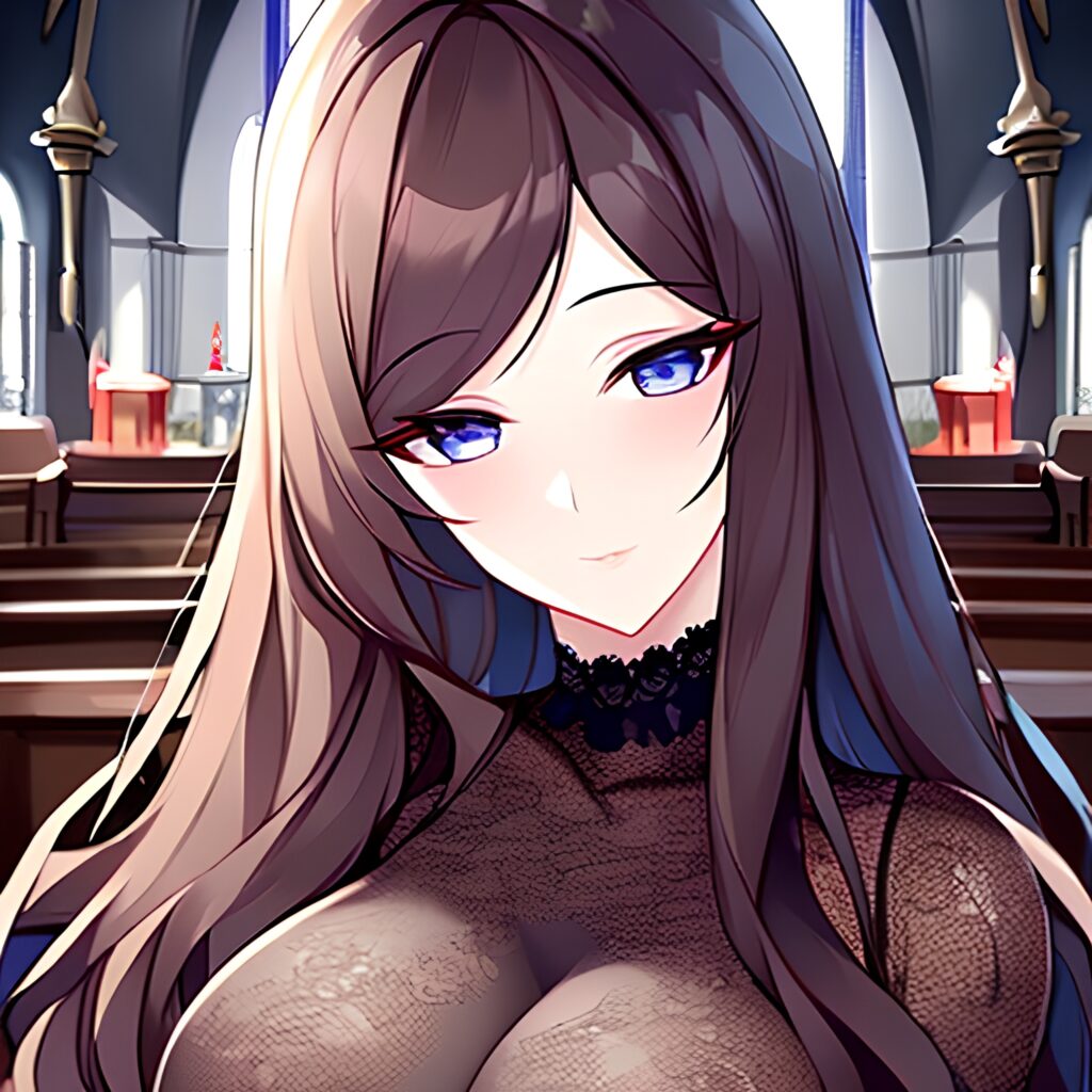 church long hair woman fishnet brunette messy hair 