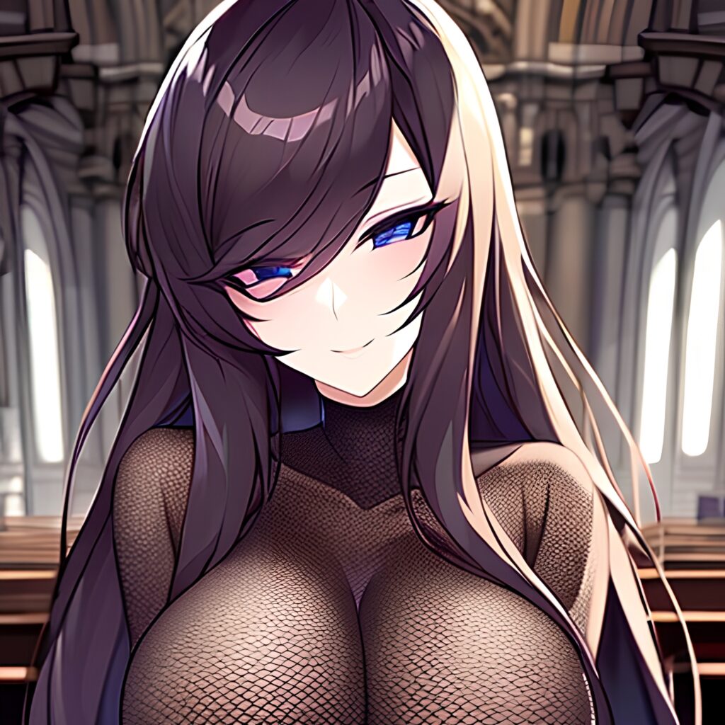church long hair woman fishnet brunette messy hair 