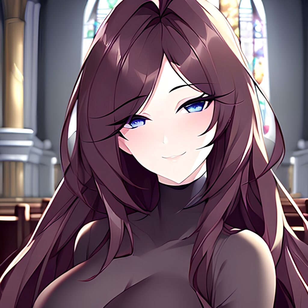 church long hair woman fishnet messy hair brunette