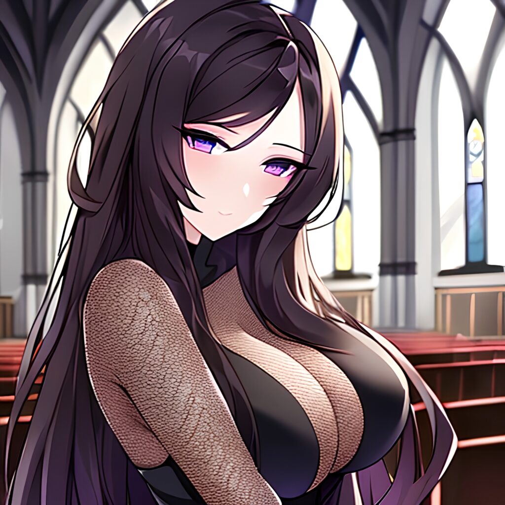 church long hair woman fishnet messy hair brunette 