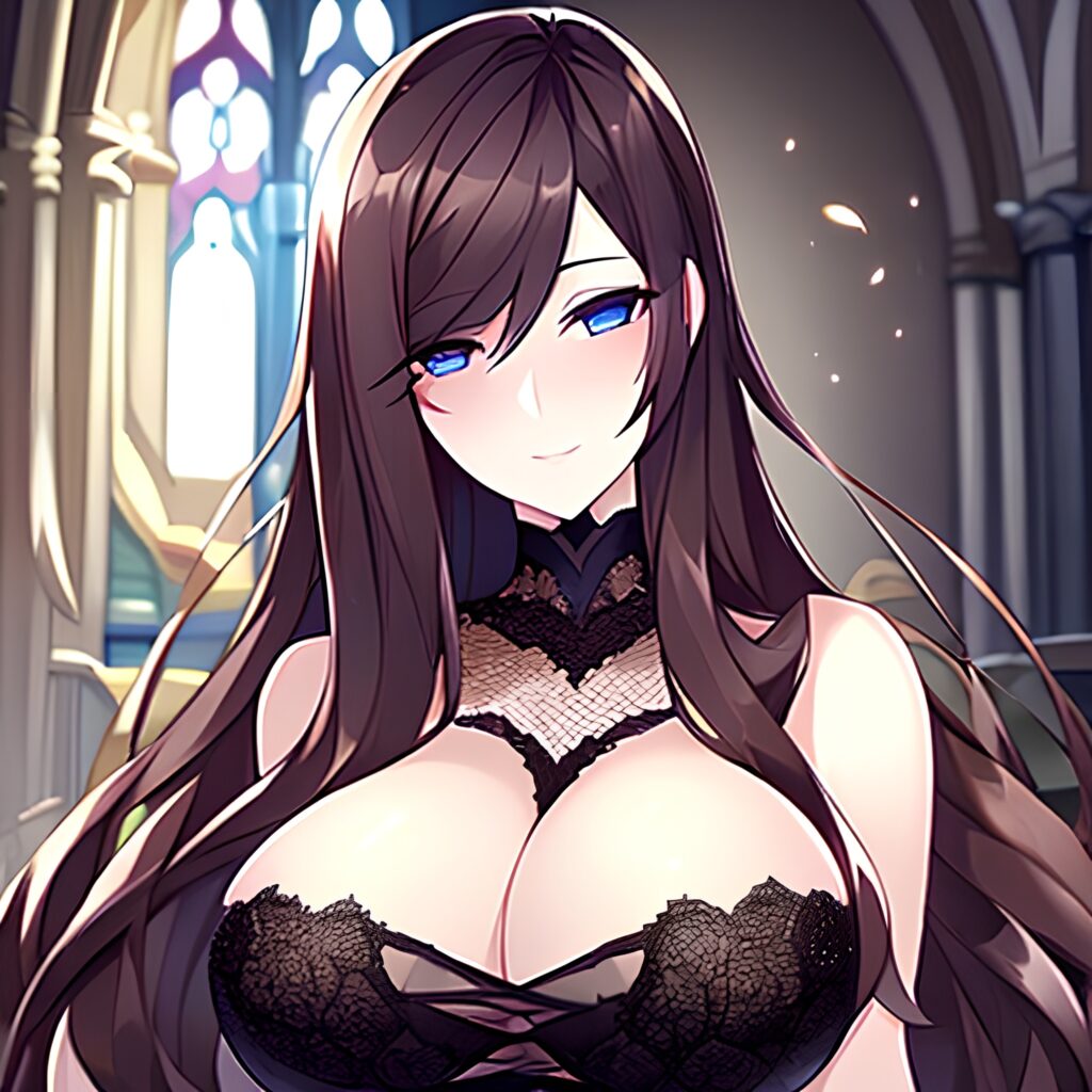 church long hair woman fishnet messy hair brunette 