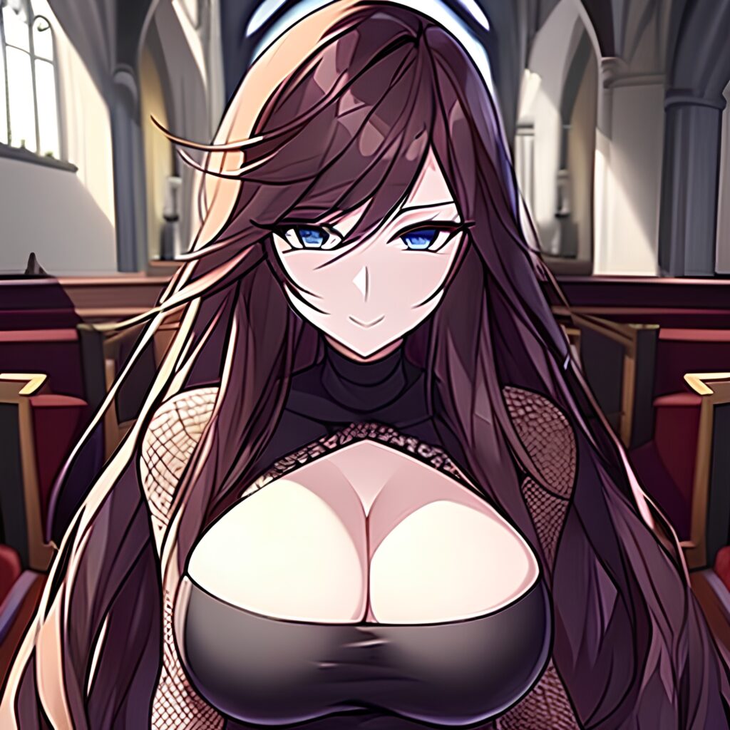 church long hair woman fishnet messy hair brunette 