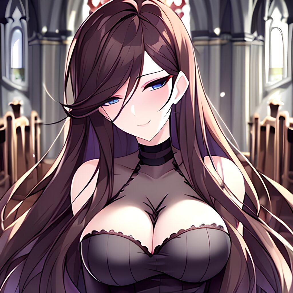 church long hair woman messy hair brunette fishnet