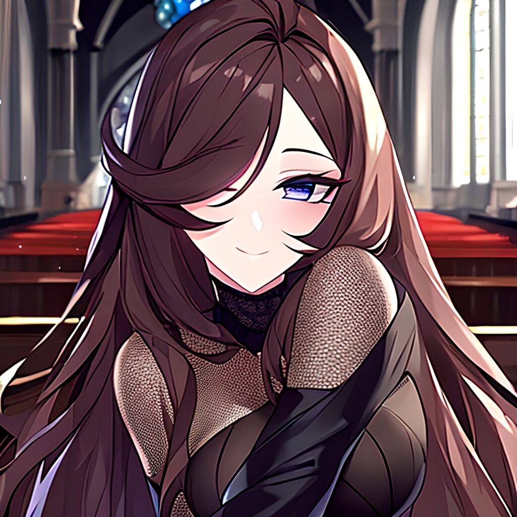 church long hair woman messy hair brunette fishnet