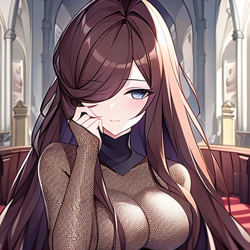 church long hair woman messy hair brunette fishnet