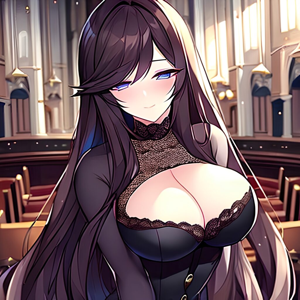church long hair woman messy hair brunette fishnet 