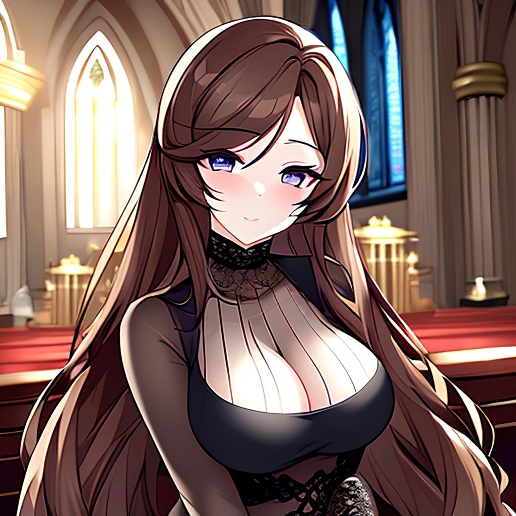 church long hair woman messy hair brunette fishnet 