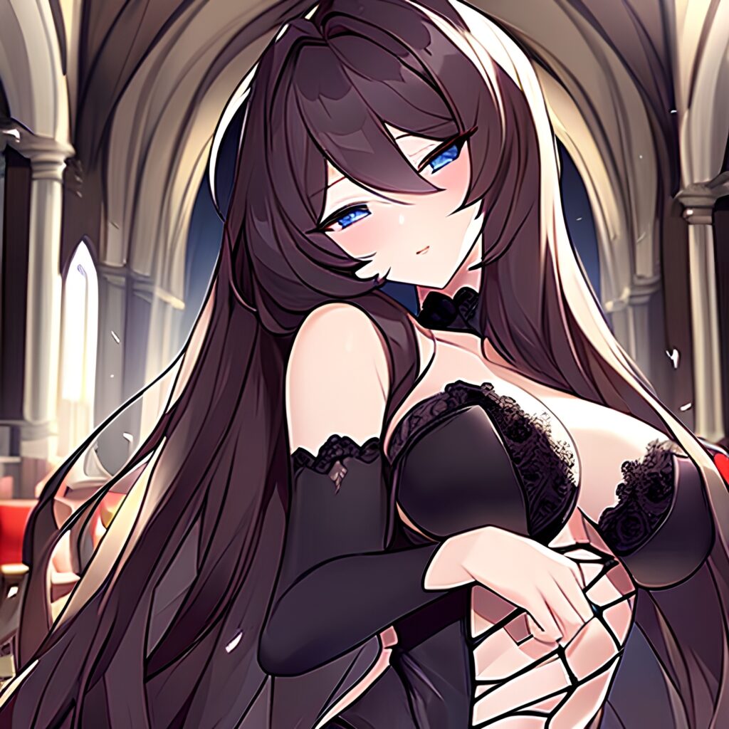 church long hair woman messy hair fishnet brunette 