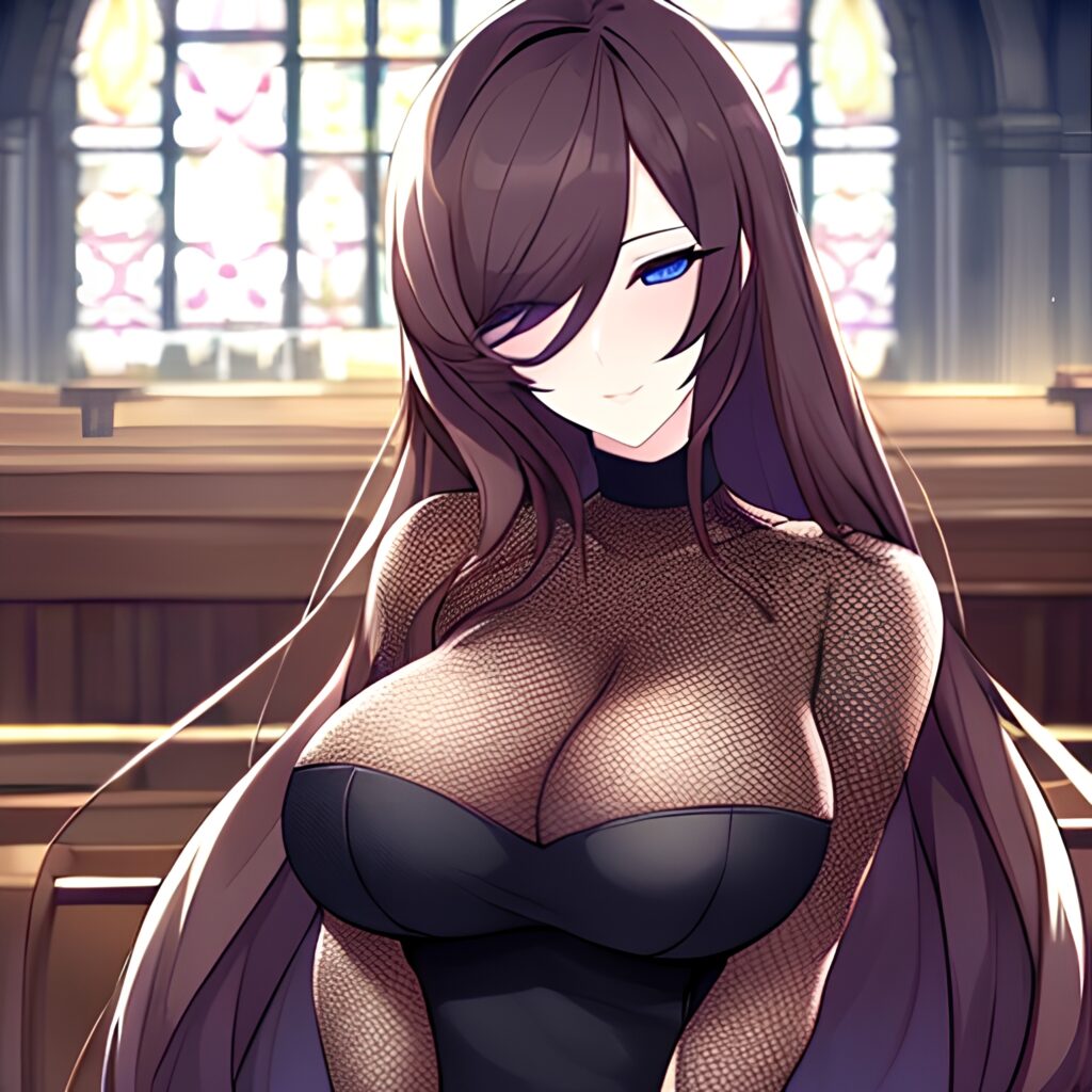 church long hair woman messy hair fishnet brunette 