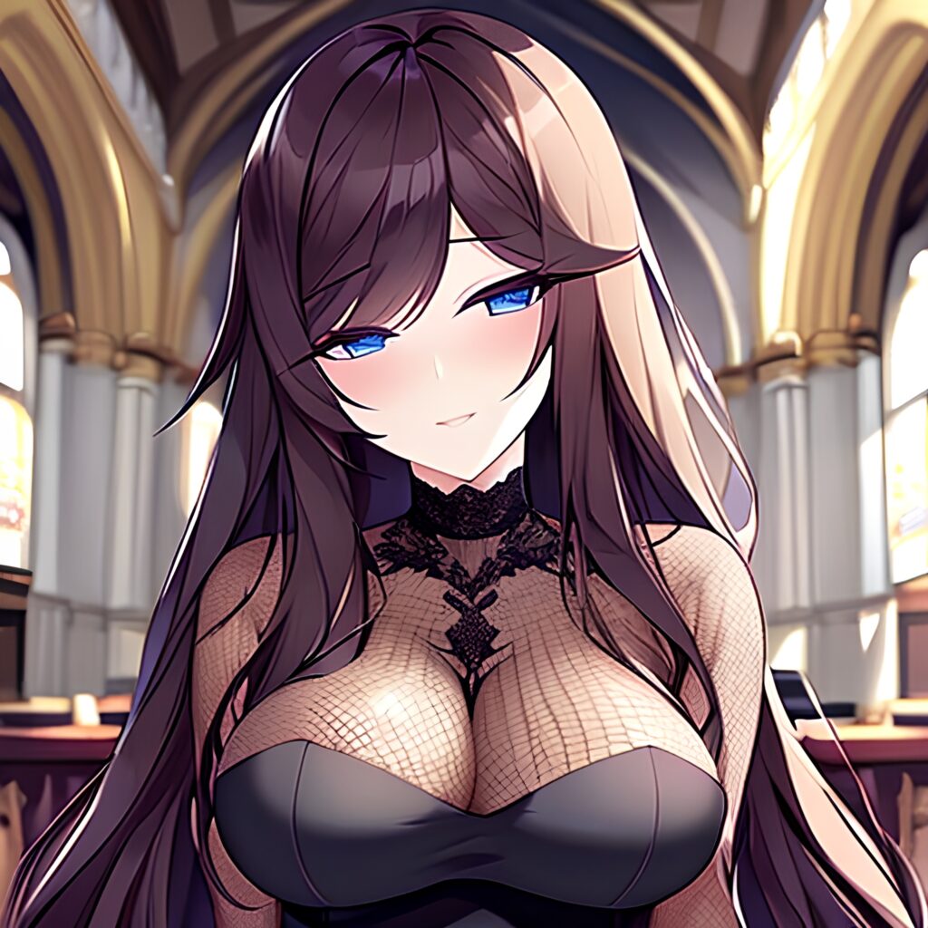 church long hair woman messy hair fishnet brunette 