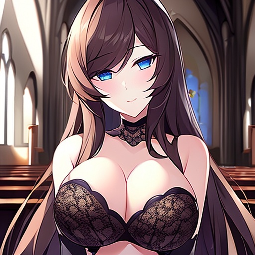 church messy hair brunette fishnet long hair woman 