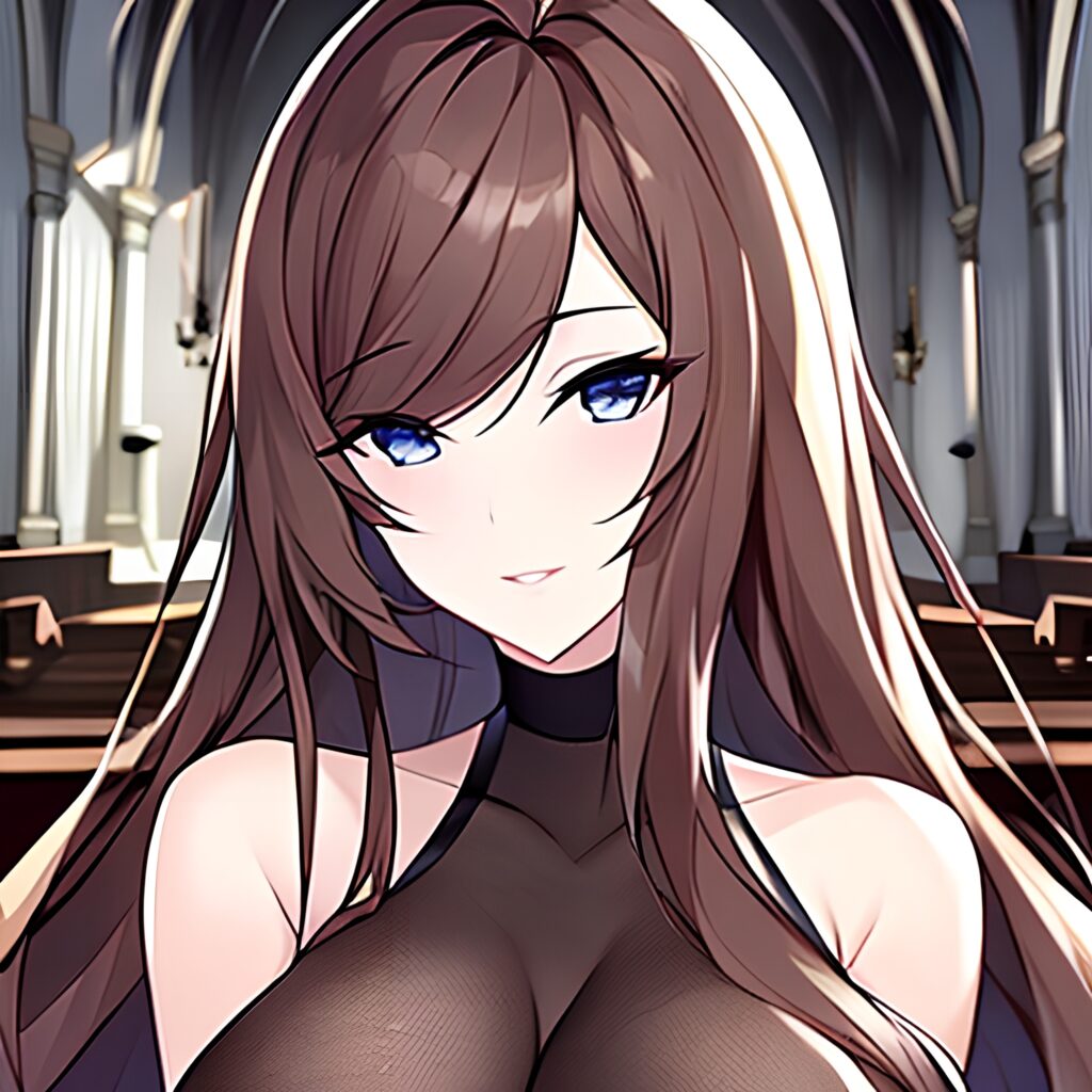 church messy hair brunette fishnet long hair woman