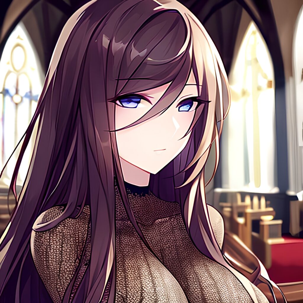 church messy hair brunette fishnet long hair woman 