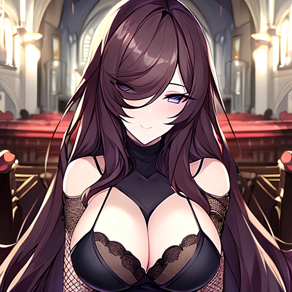 church messy hair brunette fishnet long hair woman