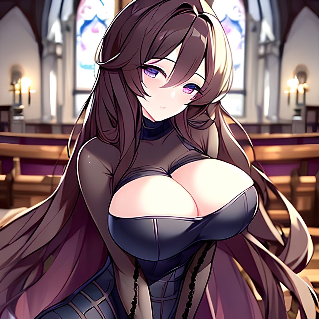 church messy hair brunette fishnet woman long hair 