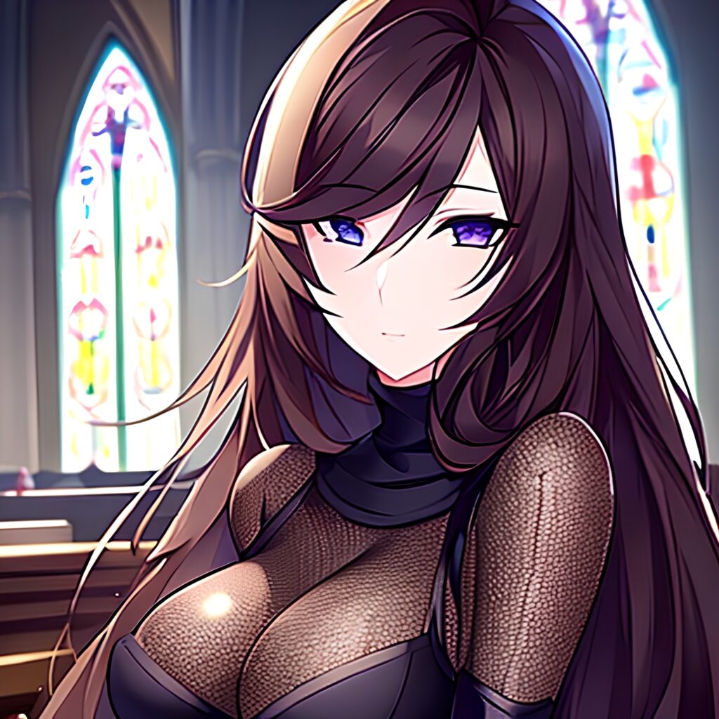 church messy hair brunette fishnet woman long hair