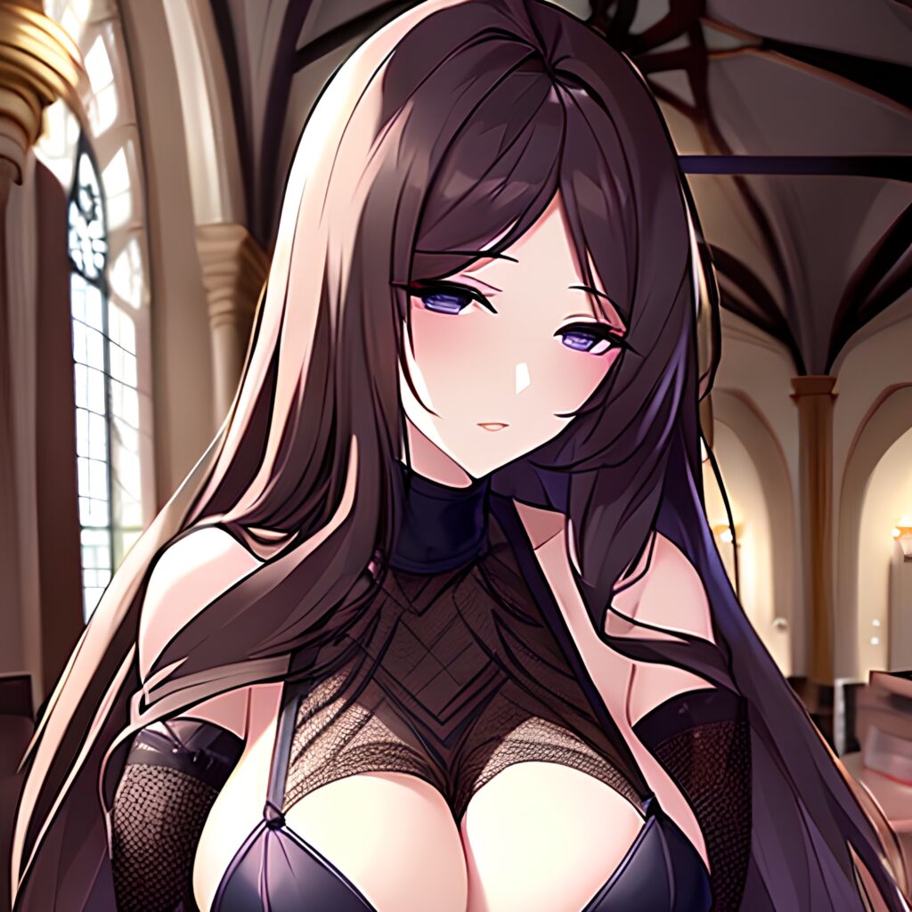 church messy hair brunette fishnet woman long hair 