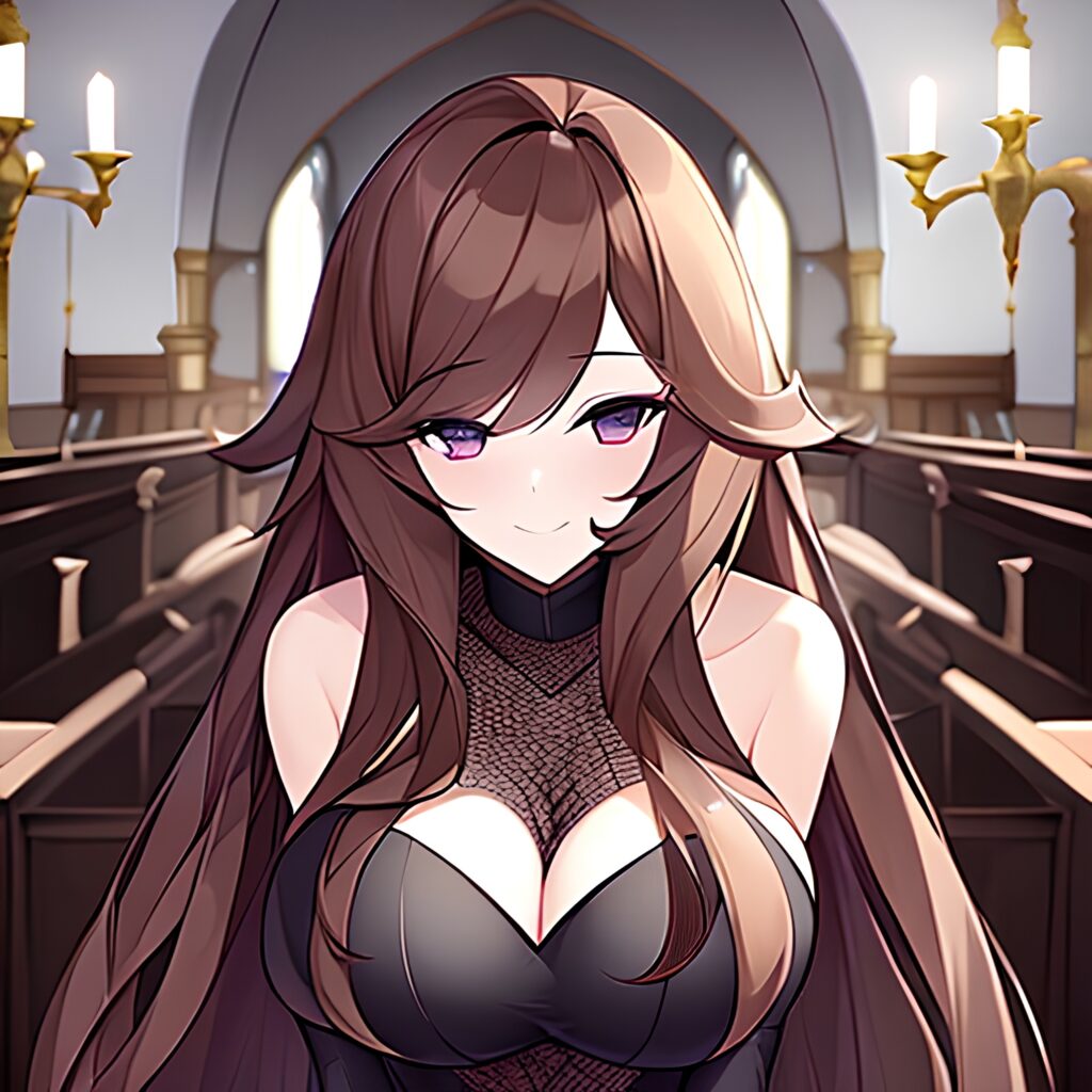 church messy hair brunette fishnet woman long hair