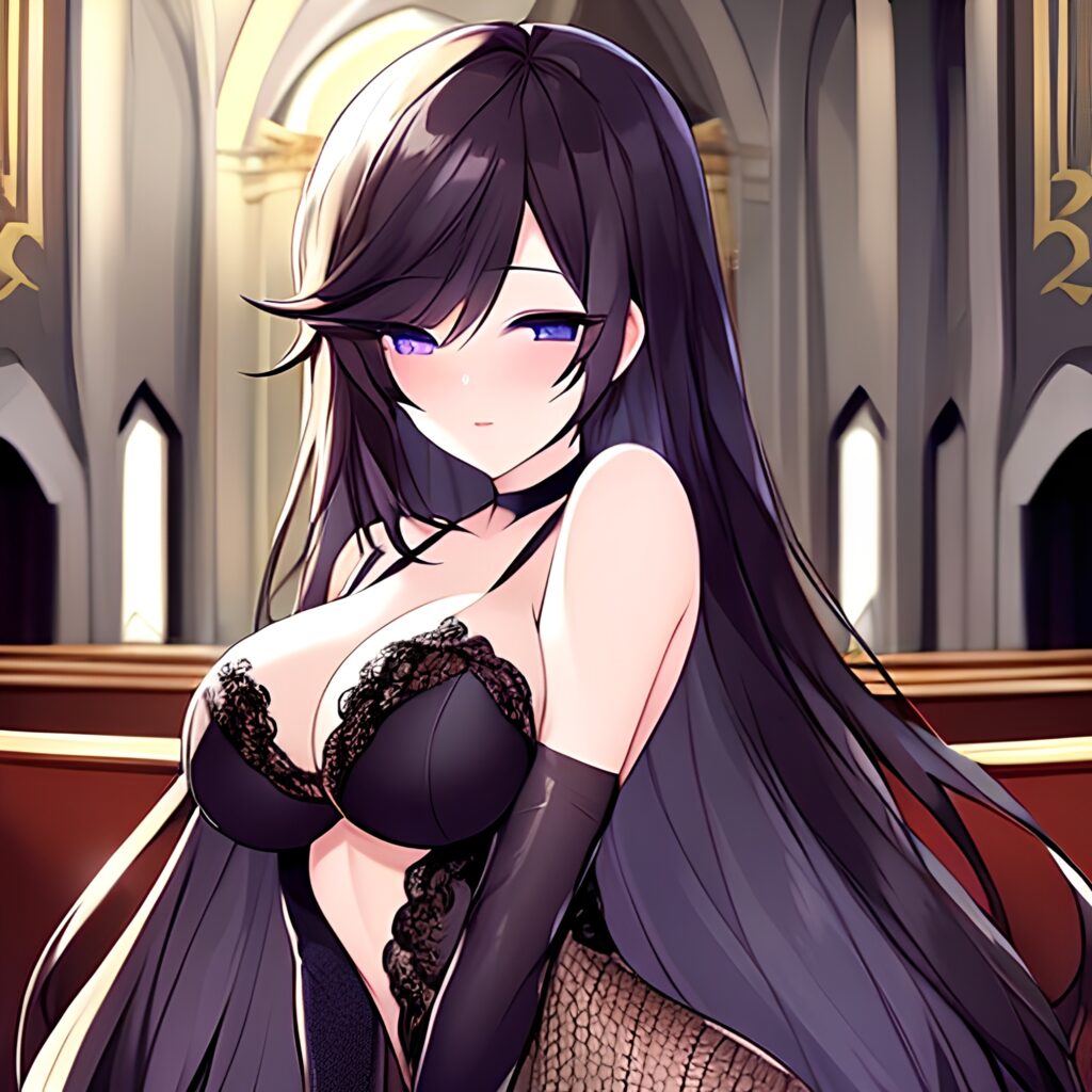 church messy hair brunette fishnet woman long hair 