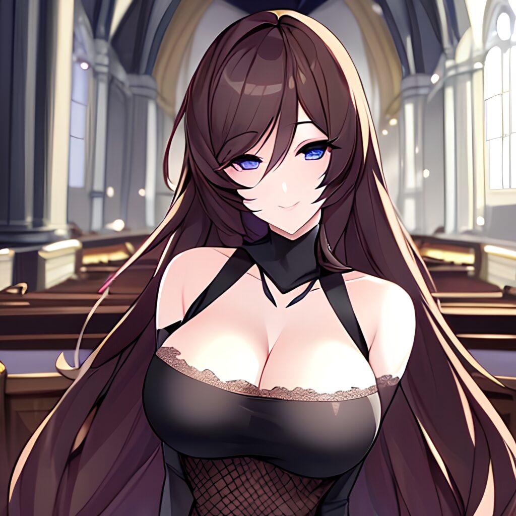 church messy hair brunette fishnet woman long hair