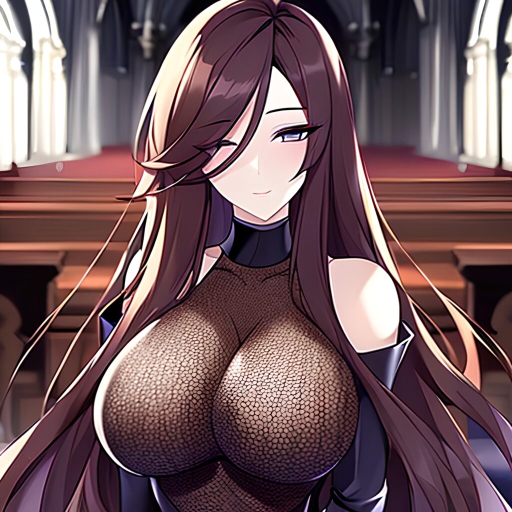 church messy hair brunette fishnet woman long hair