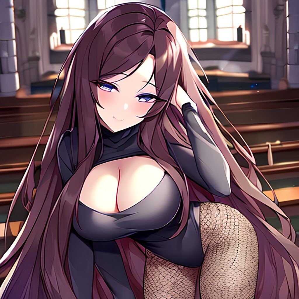 church messy hair brunette long hair fishnet woman 