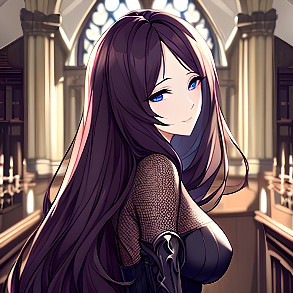 church messy hair brunette long hair fishnet woman