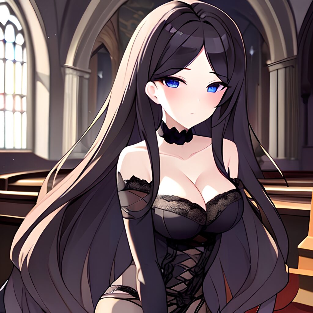 church messy hair brunette long hair fishnet woman 