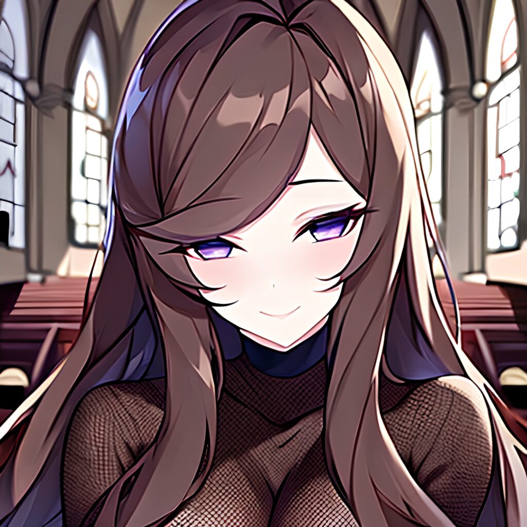 church messy hair brunette long hair woman fishnet