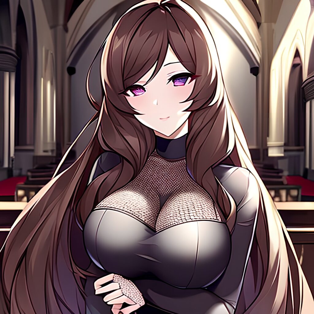 church messy hair brunette woman fishnet long hair