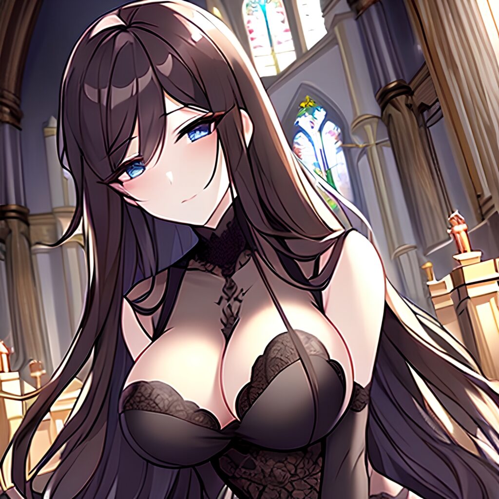 church messy hair brunette woman fishnet long hair 