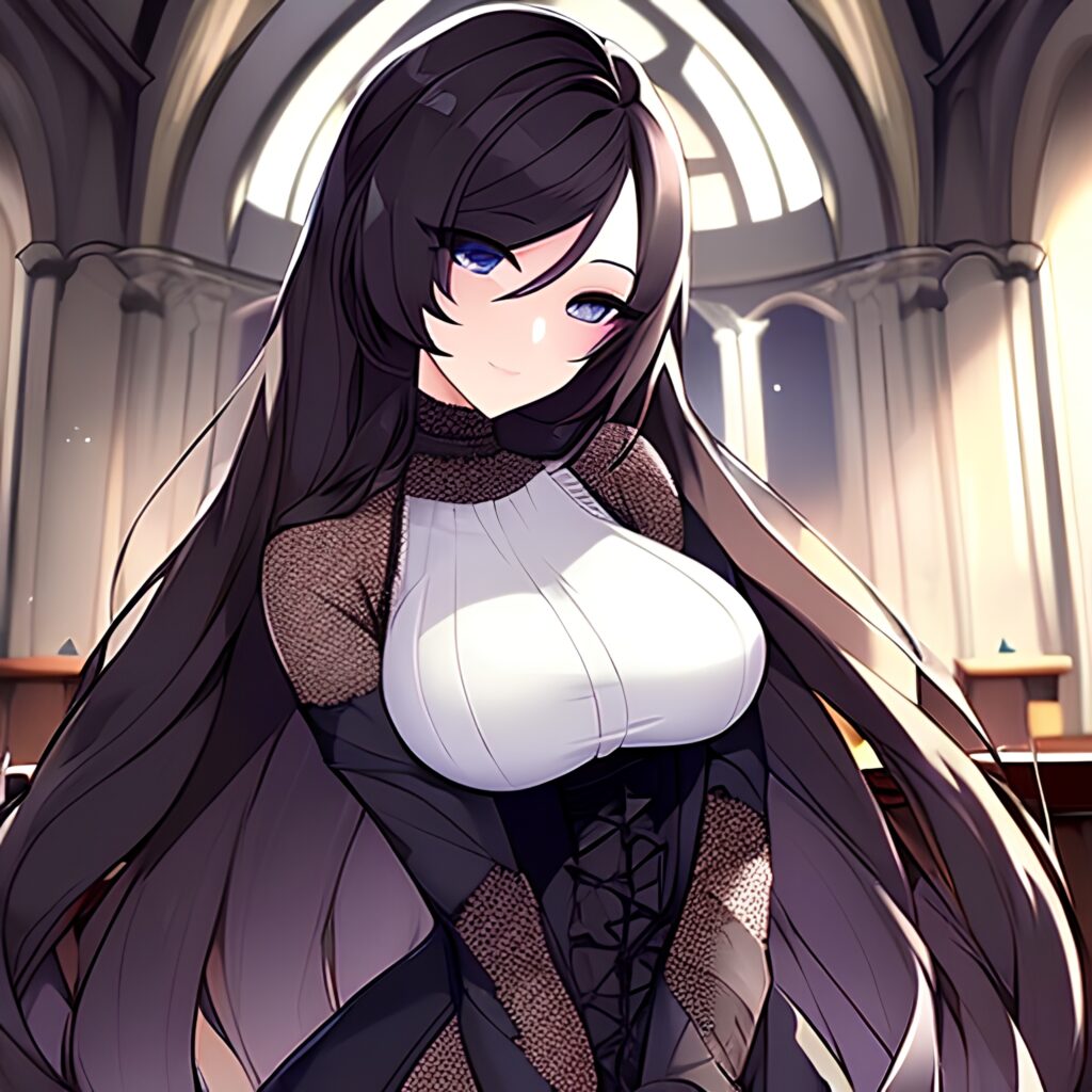 church messy hair brunette woman long hair fishnet