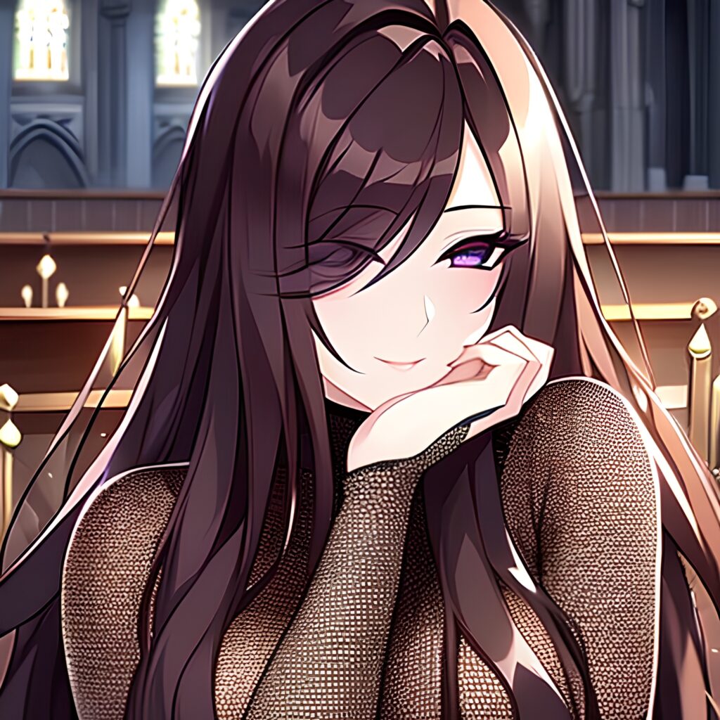 church messy hair brunette woman long hair fishnet