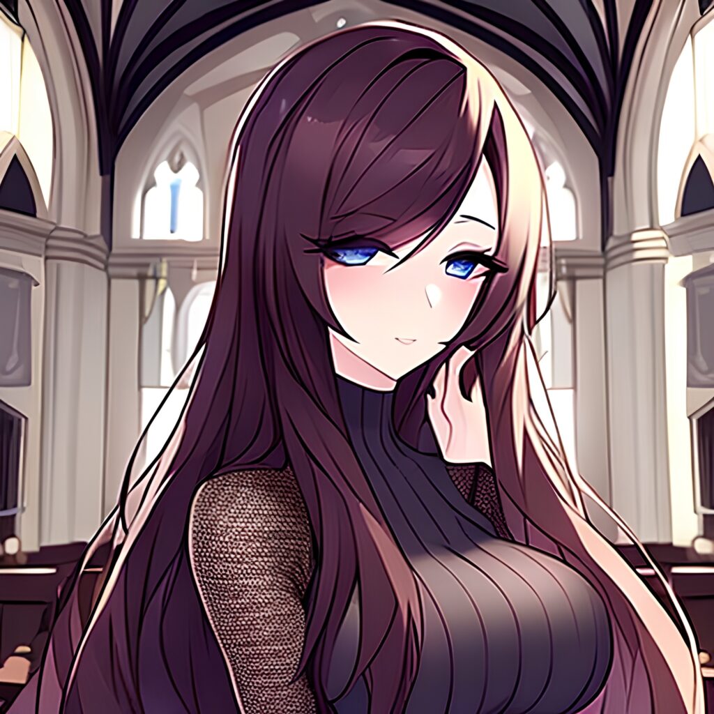 church messy hair fishnet brunette long hair woman