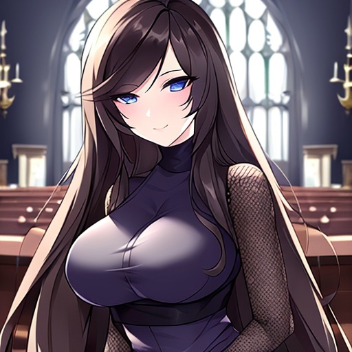 church messy hair fishnet brunette long hair woman