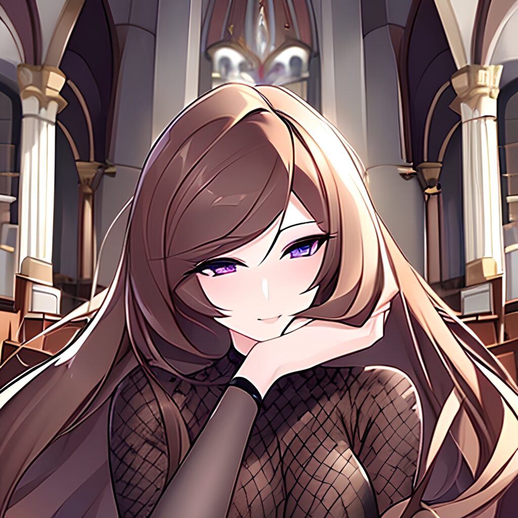 church messy hair fishnet brunette woman long hair 